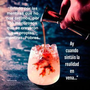 Brindo por las mentiras que no creímos, por los mentirosos que se creyeron sus propias mentiras. Pobres. Ay cuándo sintáis la realidad en vena.