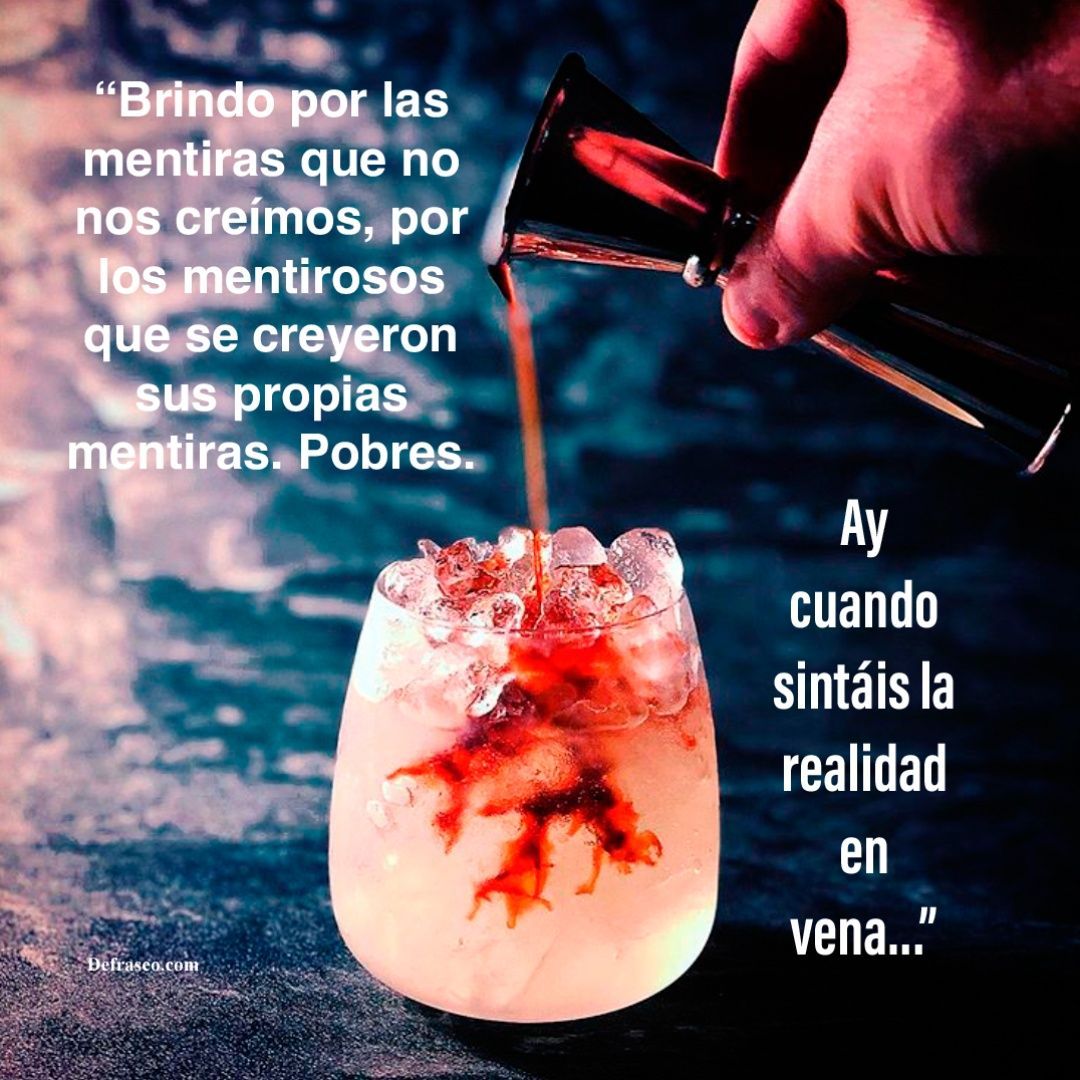 Brindo por las mentiras que no creímos, por los mentirosos que se creyeron sus propias mentiras. Pobres. Ay cuándo sintáis la realidad en vena.