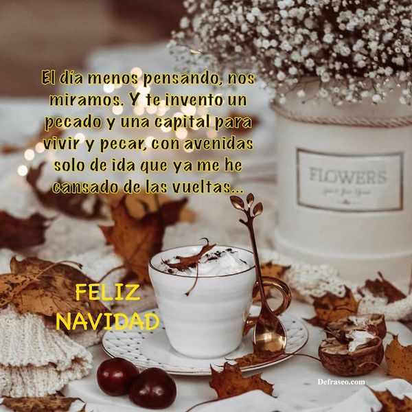 El día menos pensado, nos miramos. Y te invento un pecado y una capital para vivir y pecar, con avenidas solo de ida que ya me he cansado de las vueltas... Feliz Navidad.
